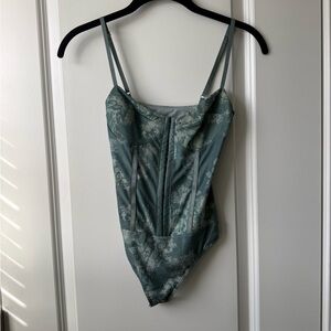 Free People Floral Teal Bodysuit